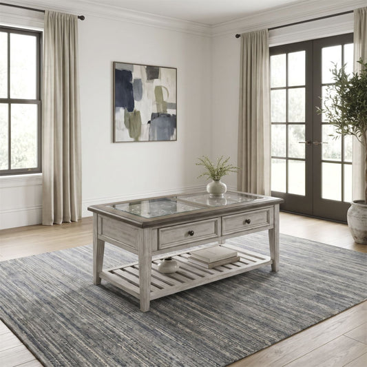 Heartland - Rect Ceiling Tile Cocktail Table - Antique White / Tobacco Tops Cocktail Tables by Liberty Furniture - Walls Furniture & Mattress