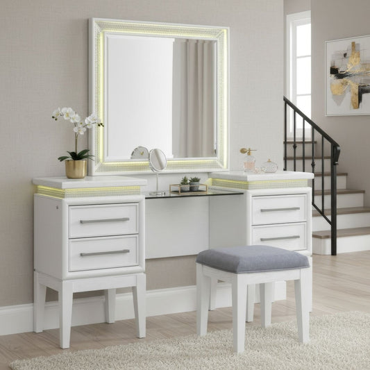 Reflections - 3 Piece Vanity Set - Pearl White & Rhinestone Vanity Sets by Liberty Furniture - Walls Furniture & Mattress