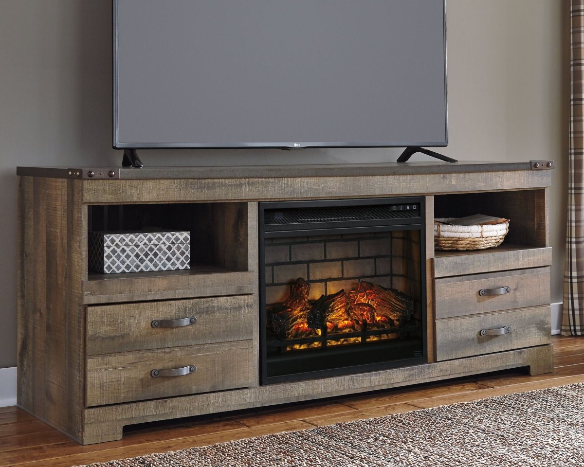 Trinell - 63" TV Stand With Glass/Stone Fireplace Insert - Brown Fireplace TV Stands by Signature Design by Ashley® - Walls Furniture & Mattress