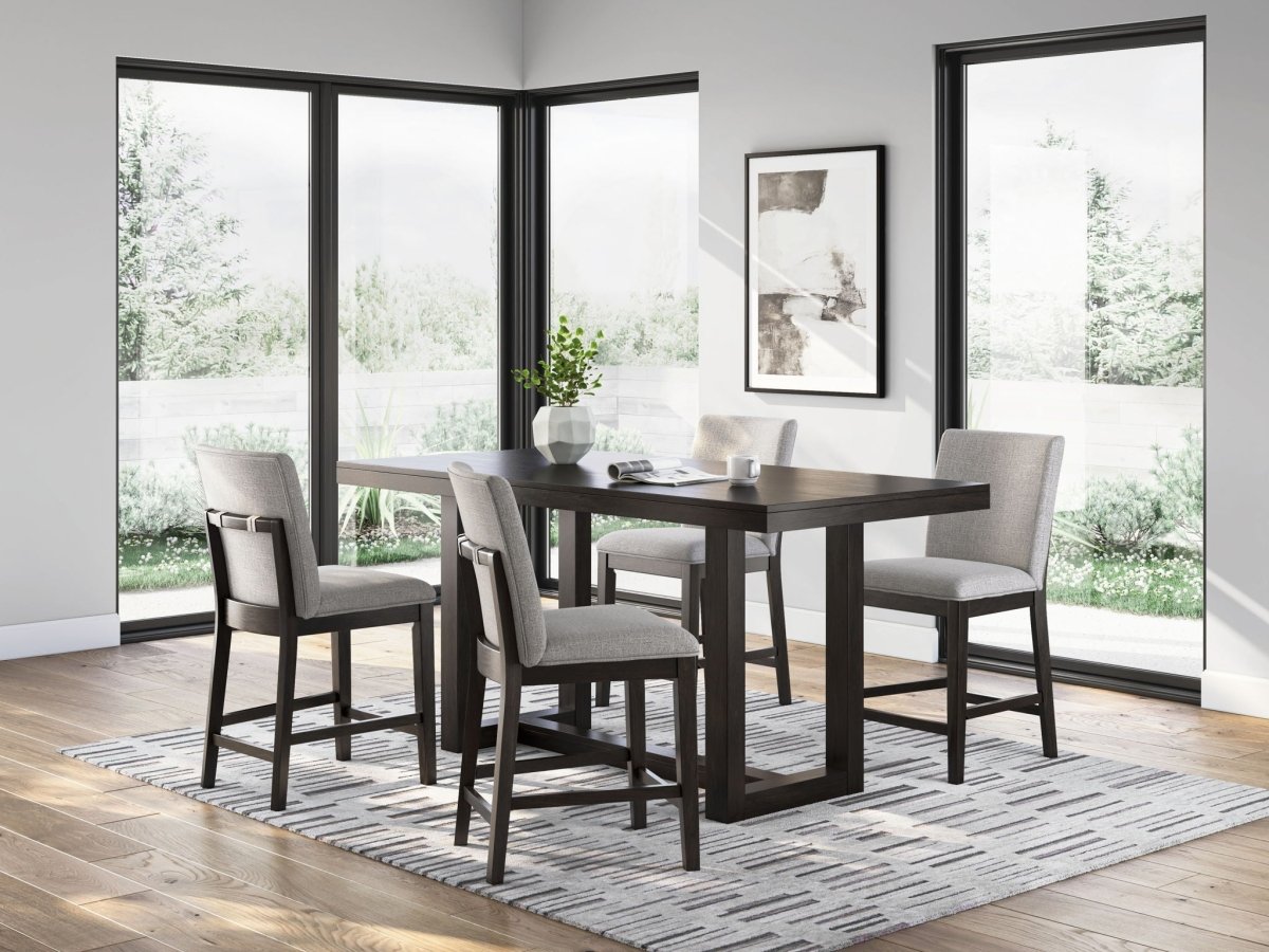 Neymorton - 5 Pc. - Rectangular Dining Room Counter Table, 4 Barstools - Dark Grayish Brown 5 Piece Dining Room Sets by Signature Design by Ashley® - Walls Furniture & Mattress