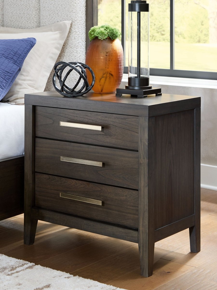Westonfort - Three Drawer Night Stand - Espresso Nightstands w/ Charging Stations by Ashley® - Walls Furniture & Mattress