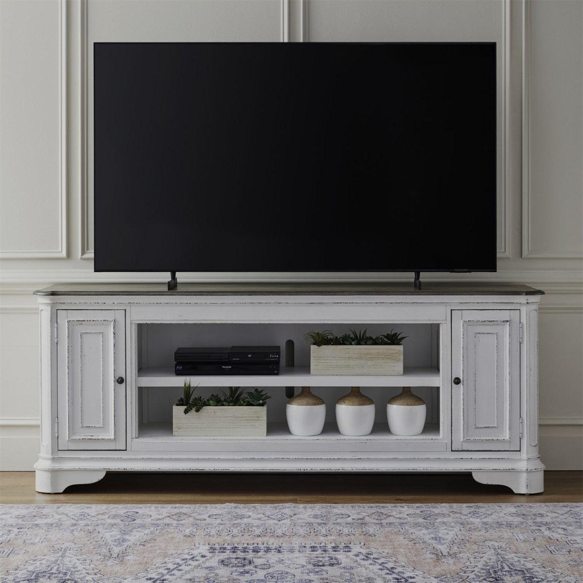 Fireplace TV Consoles - 82" Fireplace TV Console FTS - Brown Fireplace TV Stands by Liberty Furniture - Walls Furniture & Mattress