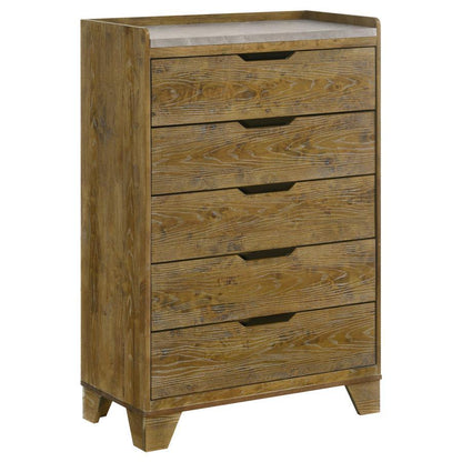 Henderson - 5 - Drawer Bedroom Chest Of Drawers - Medium Oak Accent Chests by Coaster Fine Furniture - Walls Furniture & Mattress