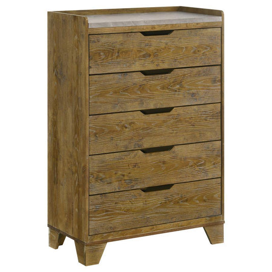 Henderson - 5 - Drawer Bedroom Chest Of Drawers - Medium Oak Accent Chests by Coaster Fine Furniture - Walls Furniture & Mattress