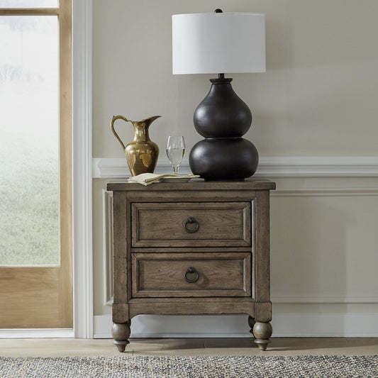 Americana Farmhouse - 2 Drawer Night Stand With Charging Station Nightstands w/ Charging Stations by Liberty Furniture - Walls Furniture & Mattress
