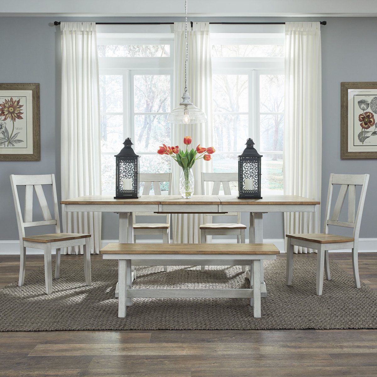 Lindsey Farm - Trestle Table Set 5 Piece Dining Room Sets by Liberty Furniture - Walls Furniture & Mattress