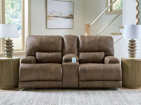 Beckley Place - Earth - Power Reclining Loveseat With Console / Adjustable Headrest Reclining Loveseats by Signature Design by Ashley® - Walls Furniture & Mattress