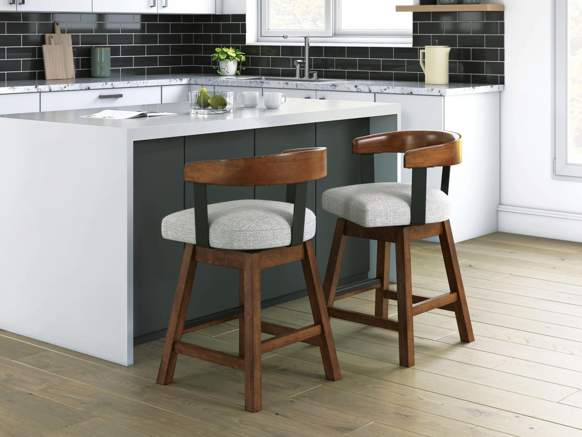 Ralene - Upholstered Swivel Barstool (Set of 2) - Medium Brown Stool Sets by Signature Design by Ashley® - Walls Furniture & Mattress
