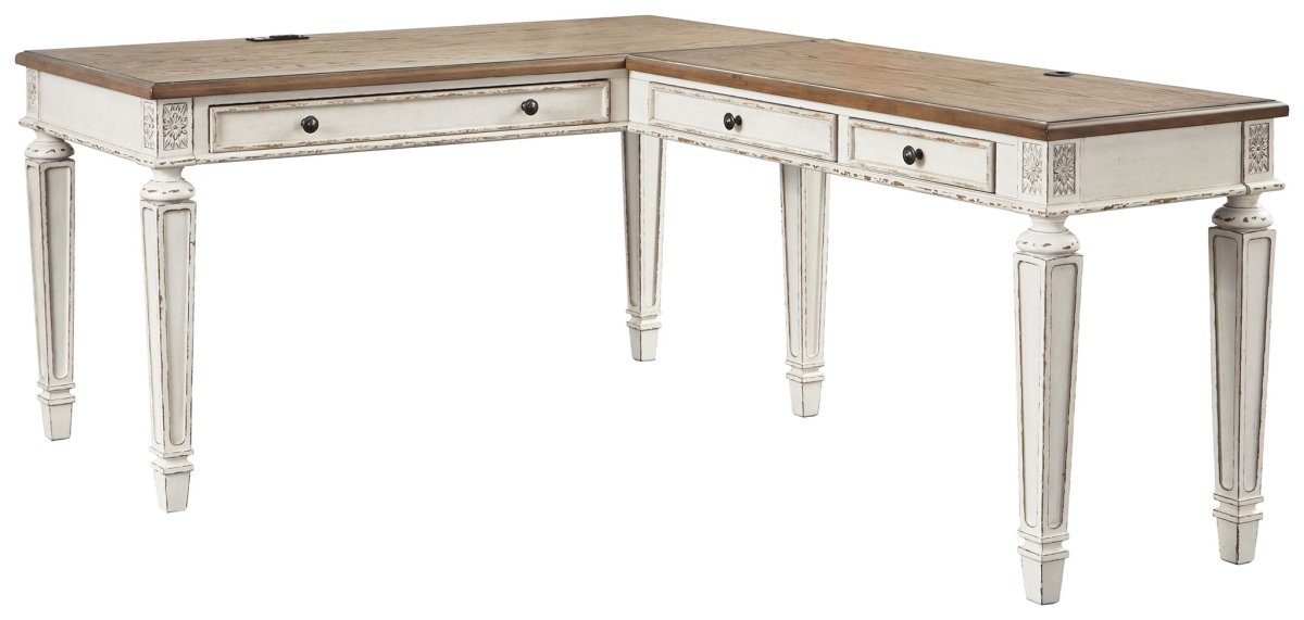 Realyn - Home Office L Shaped Desk - White / Brown Computer Desks by Signature Design by Ashley® - Walls Furniture & Mattress