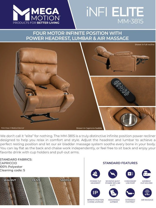 iNFI ELITE Cappricio Saddle Large Infinite Position Lift Chair