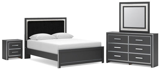 Zuraleus - 4 Pc. - Queen Upholstered Bed With Roll Slats, Dresser, Mirror And Nightstand - Black 4 Piece Bedroom Sets by Signature Design by Ashley® - Walls Furniture & Mattress