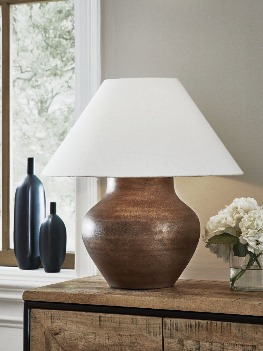 Whitham - Metal Table Lamp - Antique Copper Finish Table Lamps by Signature Design by Ashley® - Walls Furniture & Mattress