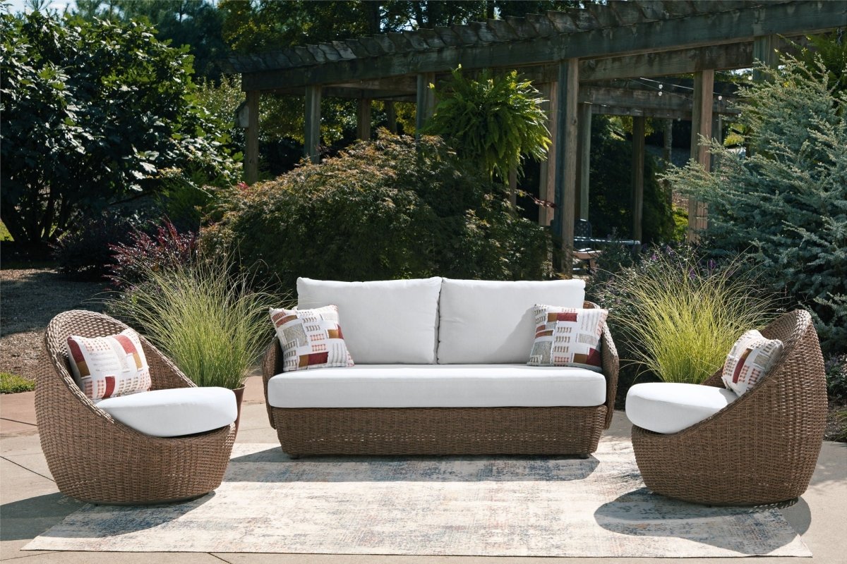 Double Point - Loveseat, Swivel Chairs Set (Set of 3) - Beige 3 Piece Outdoor Sets by Signature Design by Ashley® - Walls Furniture & Mattress