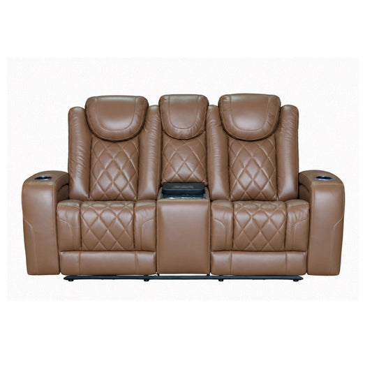 Dorian - Reclining Leather Loveseat With Power Headrest, Footrest And Cooler - Brown Reclining Loveseats by New Classic - Walls Furniture & Mattress