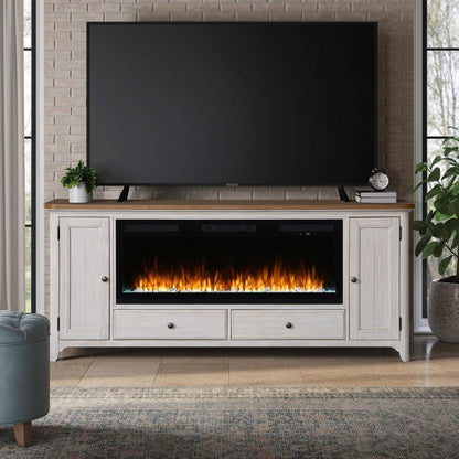 Fireplace TV Consoles - 652 80" Console With Fire FT - White Fireplace TV Stands by Liberty Furniture - Walls Furniture & Mattress