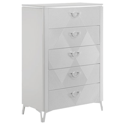 Cassia - 5 - Drawer Bedroom Chest Of Drawers - White High Gloss Accent Chests by Coaster Fine Furniture - Walls Furniture & Mattress