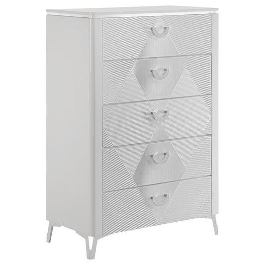 Cassia - 5 - Drawer Bedroom Chest Of Drawers - White High Gloss Accent Chests by Coaster Fine Furniture - Walls Furniture & Mattress