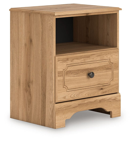 Aleaport - Warm Brown - One Drawer Night Stand Nightstands w/ Charging Stations by Signature Design by Ashley® - Walls Furniture & Mattress