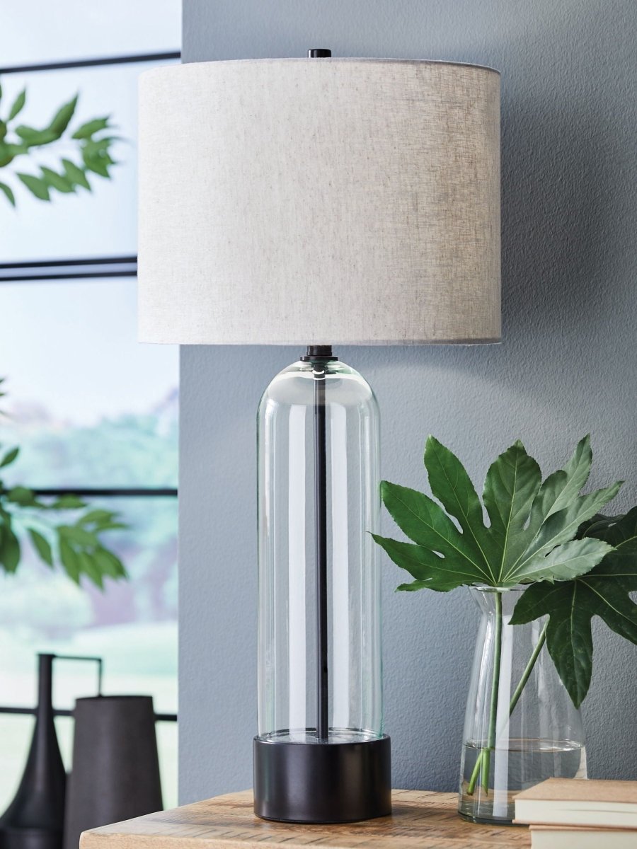 Kerrbrook - Clear / Black - Glass Table Lamp Table Lamps by Signature Design by Ashley® - Walls Furniture & Mattress