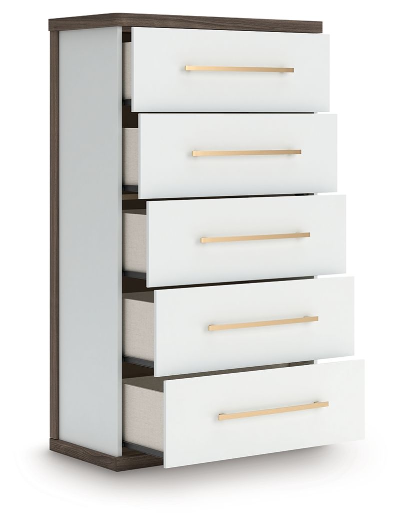 Kendanport - Brown / White - Five Drawer Chest Accent Chests by Signature Design by Ashley® - Walls Furniture & Mattress