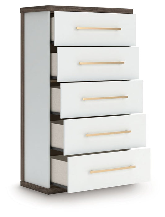 Kendanport - Brown / White - Five Drawer Chest Accent Chests by Signature Design by Ashley® - Walls Furniture & Mattress