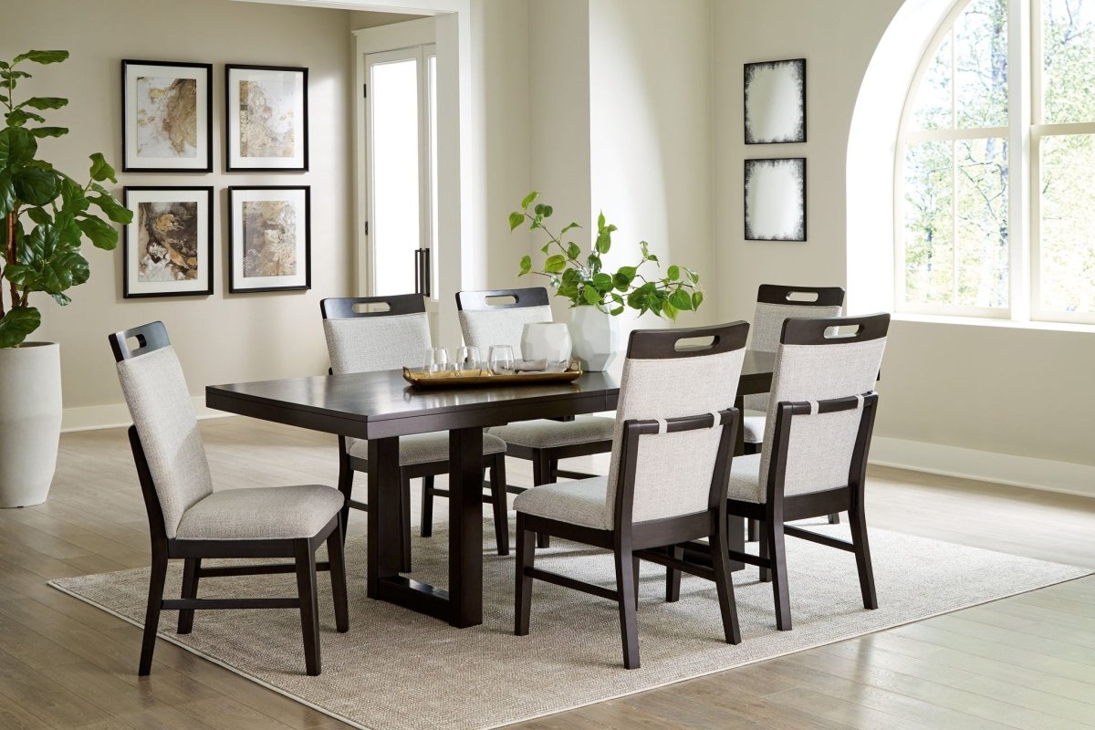 Neymorton - 7 Pc. - Rectangular Extension Table, 6 Side Chairs - Dark Grayish Brown 7 Piece Dining Room Sets by Signature Design by Ashley® - Walls Furniture & Mattress