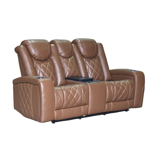 Dorian - Reclining Leather Loveseat With Power Headrest, Footrest And Cooler - Brown Reclining Loveseats by New Classic - Walls Furniture & Mattress