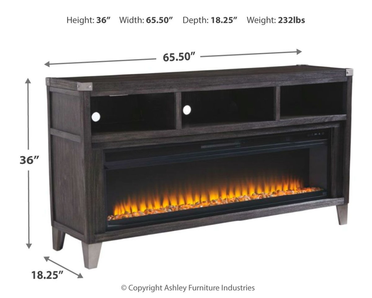 Todoe - 2 Pc. - 65" TV Stand With Wide Fireplace Insert - Gray Fireplace TV Stands by Signature Design by Ashley® - Walls Furniture & Mattress
