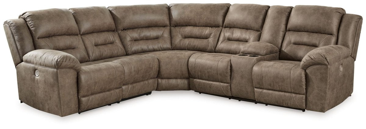 Ravenel - 3 - Piece Power Reclining Sectional With Raf Power Reclining Loveseat With Console - Faux Leather - Fossil Reclining Sectionals by Signature Design by Ashley® - Walls Furniture & Mattress