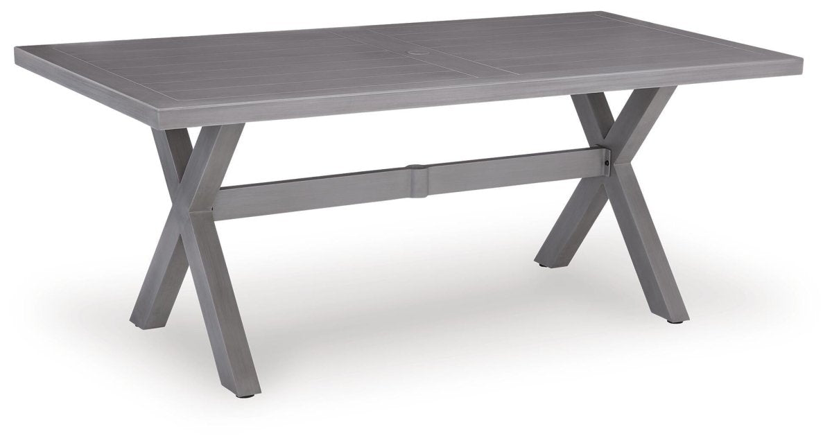Half Moon Beach - Rectangular Dining Table With Umbrella Option - Gray Dining Tables by Signature Design by Ashley® - Walls Furniture & Mattress