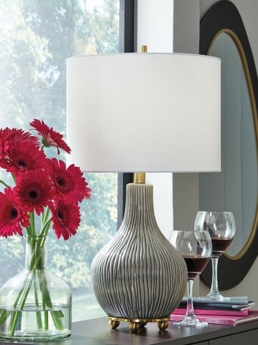 Judlen - Gray / Gold Finish - Ceramic Table Lamp Table Lamps by Signature Design by Ashley® - Walls Furniture & Mattress