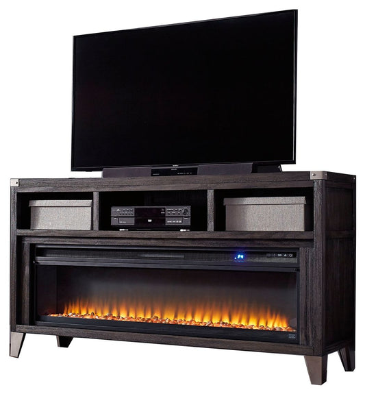 Todoe - 2 Pc. - 65" TV Stand With Wide Fireplace Insert - Gray Fireplace TV Stands by Signature Design by Ashley® - Walls Furniture & Mattress
