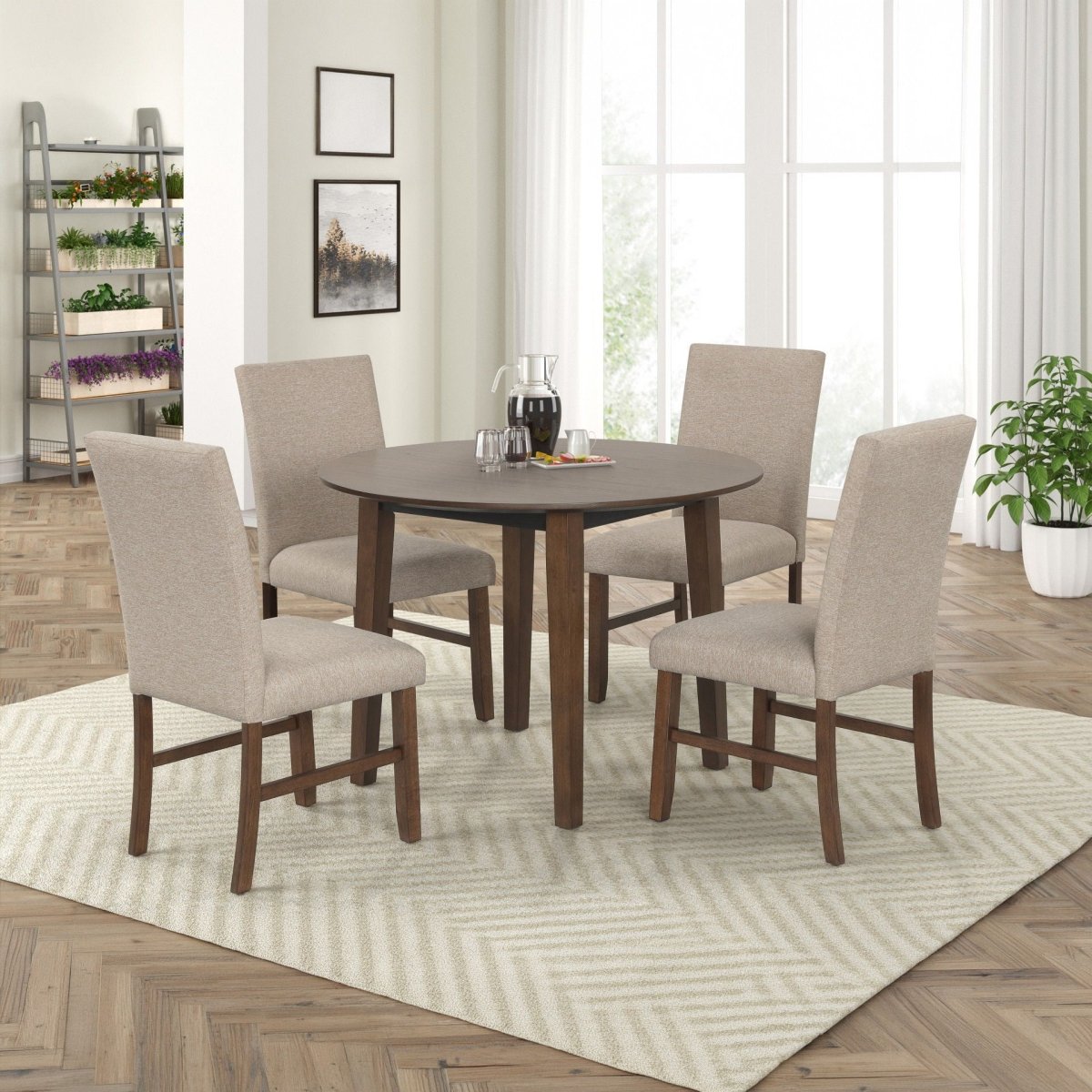 Hargrove - 5 Piece Set (42" Round Dining Table & 4 Chairs) - Brown / Beige 5 Piece Dining Room Sets by New Classic - Walls Furniture & Mattress