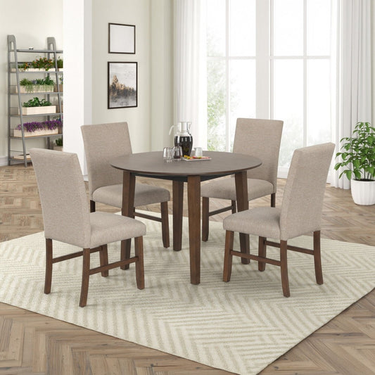 Hargrove - 5 Piece Set (42" Round Dining Table & 4 Chairs) - Brown / Beige 5 Piece Dining Room Sets by New Classic - Walls Furniture & Mattress