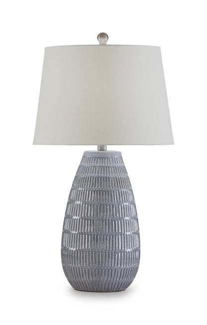 Kaidins - Ceramic Table Lamp - White / Blue Table Lamps by Signature Design by Ashley® - Walls Furniture & Mattress