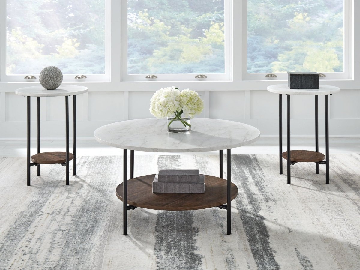 Wrenwich - Occasional Table Set (Set of 3) - Brown / Black / White Table Sets by Signature Design by Ashley® - Walls Furniture & Mattress