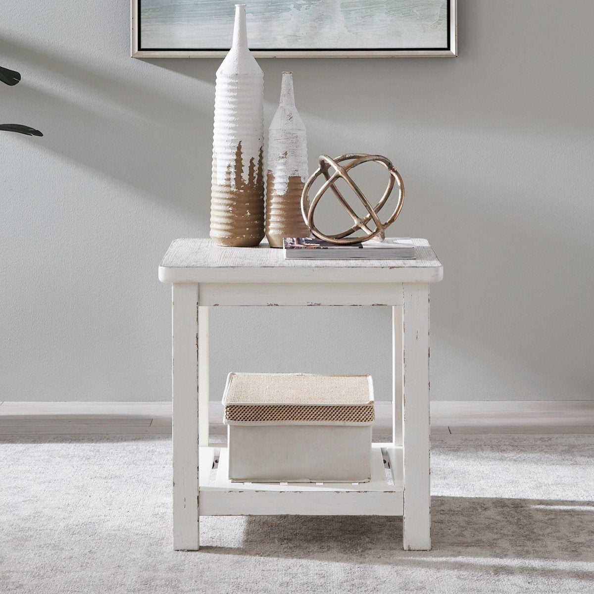 Backroads - End Table - Weathered White & Parchment Brown End Tables by Liberty Furniture - Walls Furniture & Mattress