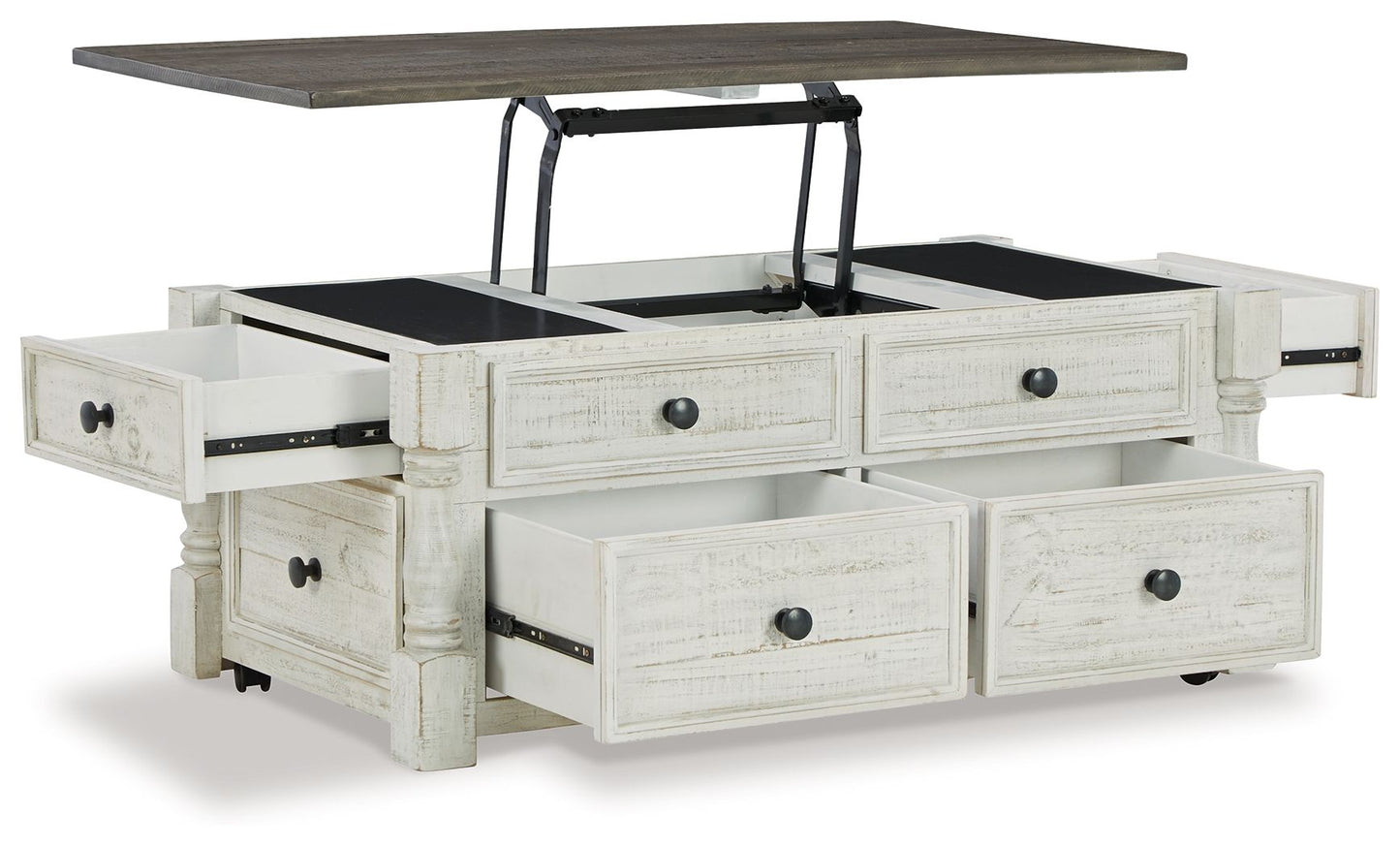 Havalance - Lift Top Cocktail Table with Storage Drawers - White / Gray