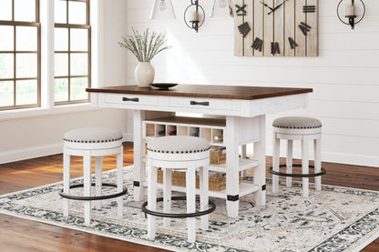 Valebeck - 5 Pc. - Counter Table With Wine Rack, 4 Swivel Stools - White / Brown 5 Piece Dining Room Sets by Signature Design by Ashley® - Walls Furniture & Mattress
