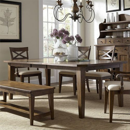 Hearthstone Ridge - 6 Piece Rectangular Table Set - Dark Brown - Upholstered Chairs 6 Piece Dining Room Sets by Liberty Furniture - Walls Furniture & Mattress