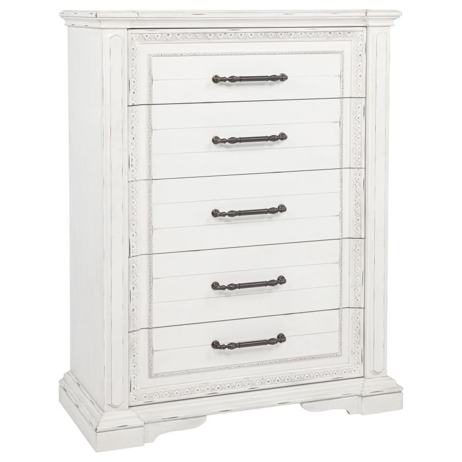Mckinney - 5 - Drawer Bedroom Chest Of Drawers - Vintage White Accent Chests by Coaster Fine Furniture - Walls Furniture & Mattress