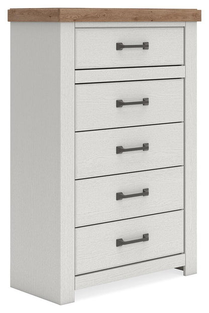 Savonport - Five Drawer Chest - White / Brown Accent Chests by Benchcraft® - Walls Furniture & Mattress