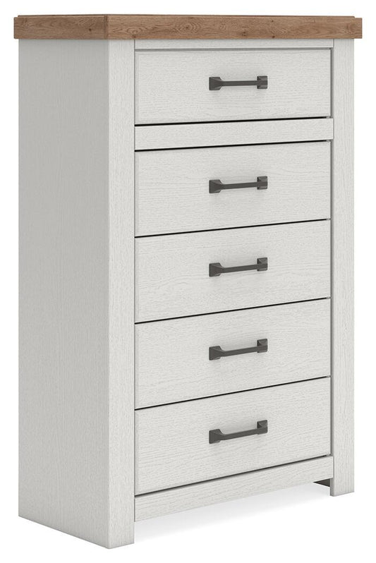 Savonport - Five Drawer Chest - White / Brown Accent Chests by Benchcraft® - Walls Furniture & Mattress