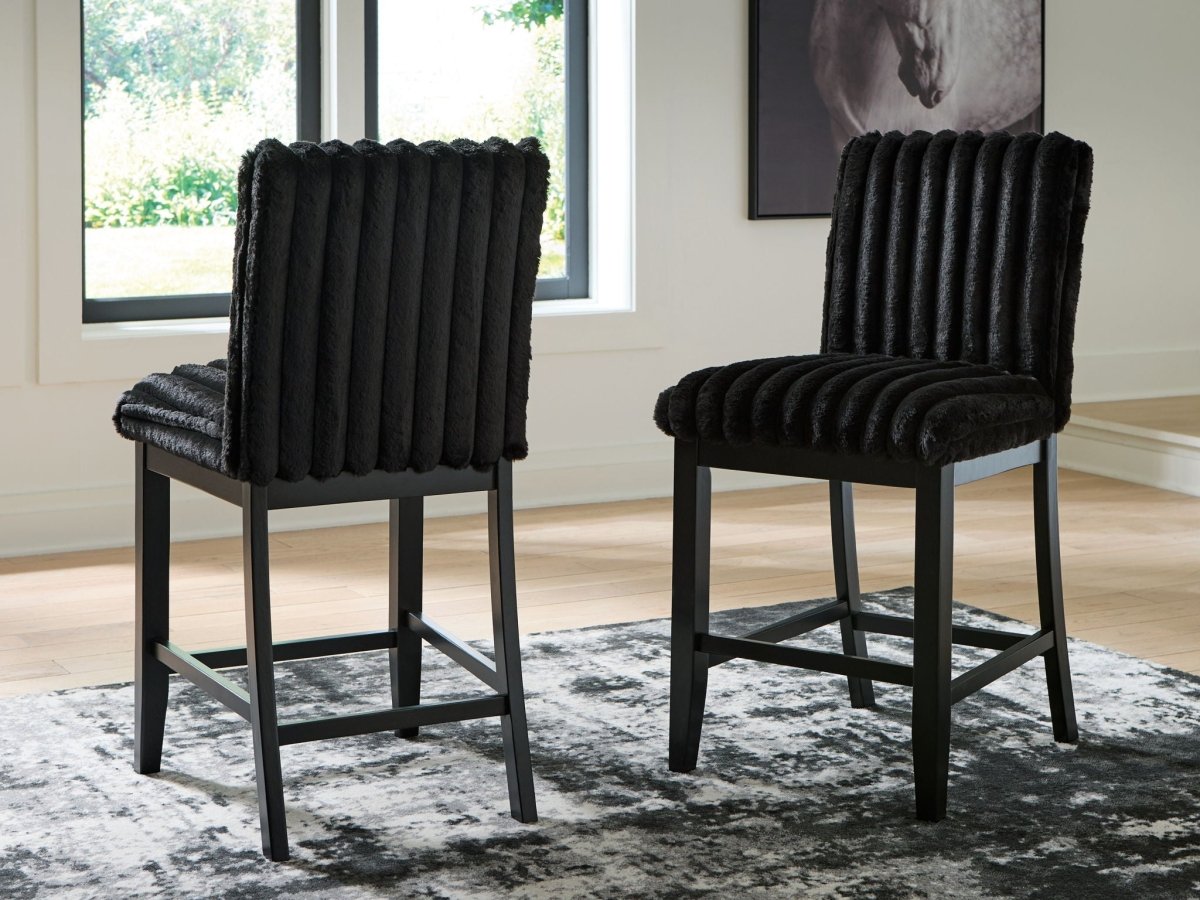 Mervannie - Upholstered Barstool (Set of 2) - Black Stool Sets by Signature Design by Ashley® - Walls Furniture & Mattress