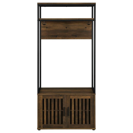 Quincy - 2 Door Coat Rack Hall Tree Storage Bench - Dark Pine Hall Trees by Coaster Fine Furniture - Walls Furniture & Mattress