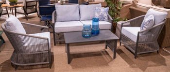Bridges Beach - Gray - Loveseat, Lounge Chairs, Table Set (Set of 4) 4 Piece Outdoor Sets by Signature Design by Ashley® - Walls Furniture & Mattress