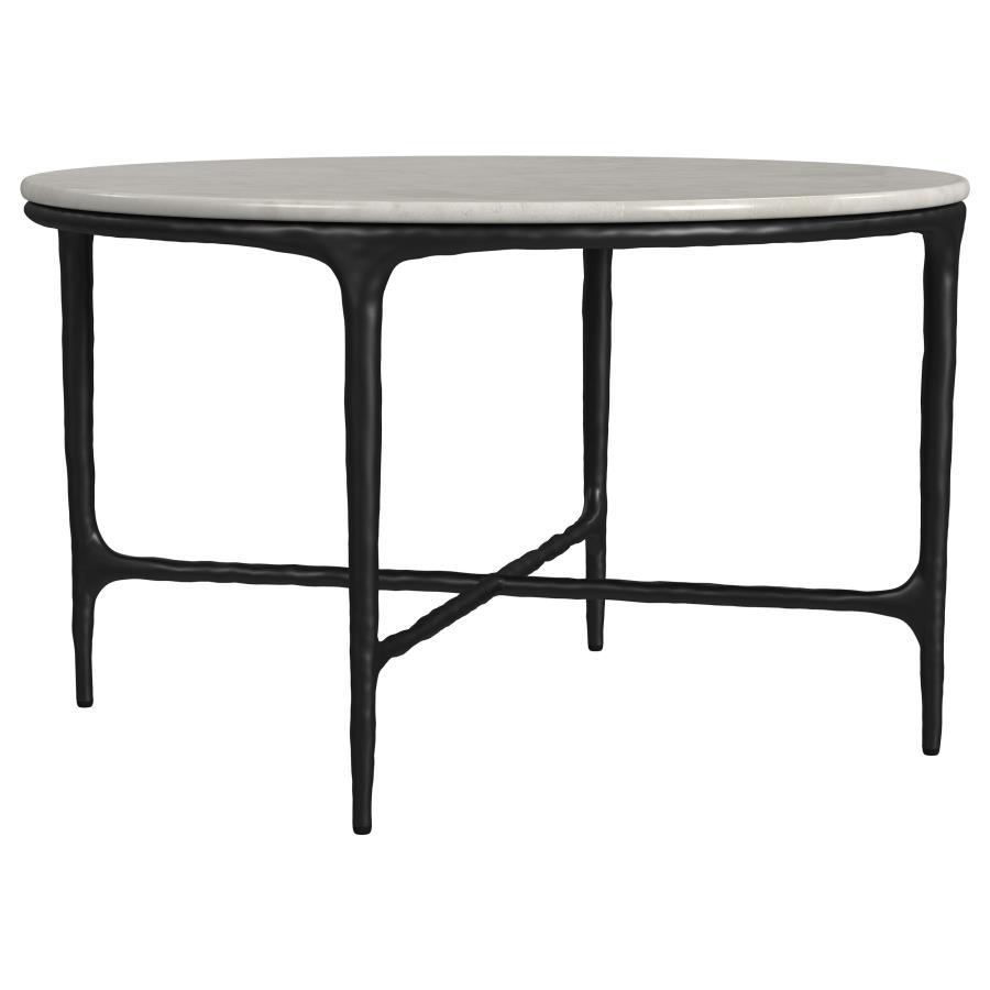 Hermas - Round Genuine Marble Top Metal Coffee Table - White Coffee Tables by Coaster Fine Furniture - Walls Furniture & Mattress