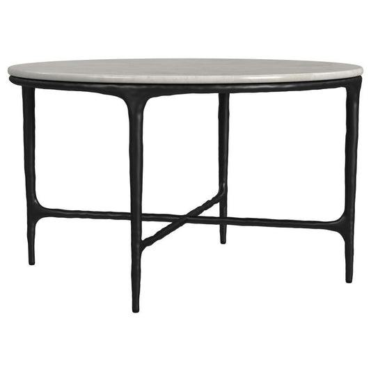 Hermas - Round Genuine Marble Top Metal Coffee Table - White Coffee Tables by Coaster Fine Furniture - Walls Furniture & Mattress