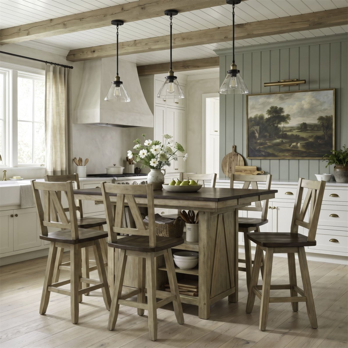 Lindsey Farm - 7 Piece Gathering Table Set - Natural & Brown 7 Piece Dining Room Sets by Liberty Furniture - Walls Furniture & Mattress