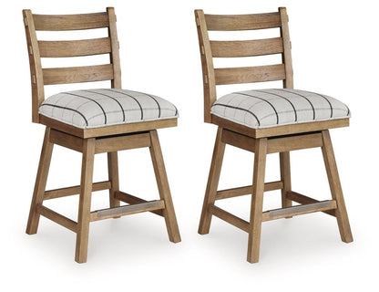 Ridgester - Upholstered Swivel Barstool (Set of 2) - Light Brown Stool Sets by Benchcraft® - Walls Furniture & Mattress